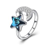 Orecchini per donne ad anello regolabile da donna, S925 Sterling Metal Crystal Crystal Star Star Intarsiata Cubica Zirconia Moon Moon Fashion Regolabile Open Open Open Aneling At dito Gioielli anelli