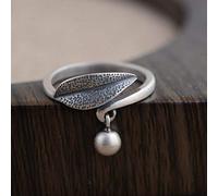 Orecchini per donne ad anello regolabile da donna, S925 Sterling Metal Retro Anganited Leaf Piccole Nation ANELO OPEN OPEN ANELLO