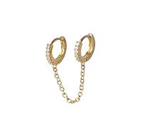 Orecchini per donne ragazze orecchini a catena per le donne doppio piercing catena pendente Huggie Hoop Cubic Zirconia Pearl Stud doppio siamesi moda dichiarazione, Misura unica, Rame