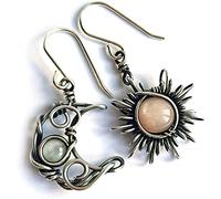 Orecchini per Donne Ragazze, Orecchini Boho Donna Sole Luna penzolano Orecchini a Gancio Asimmetrici in Pietra di Luna per la Festa Practical Design