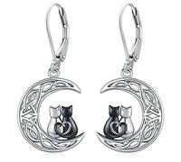 Orecchini per gatto, orecchini da donna in argento 925 con chiusura a leva Orecchini per gatti neri Dangle Gatti Gioielli Regali di Natale e di compleanno per le donne Ragazze (A)