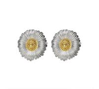Orecchini per ospite nuziale, orecchini da donna, grandi, con margherite, in argento e oro, Rame, Nessuna pietra preziosa