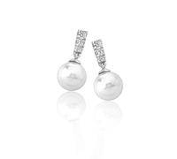 Orecchini Perle Bianche Majorica Argento, Rodiato, Zirconi Nihal, 8mm