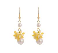 Orecchini Petali Fiore Giallo Eleganti Perla Pendenti Donna Statement Gioielli Regalo Estate Primavera Fatto Mano Ganci Acciaio (Giallo)