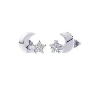 Orecchini piccoli in oro da donna, S925, con luna lucidata, con stella di zirconia, per la laurea, Argento sterling, Zirconia cubica