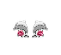 Orecchini Pidocchio "Delfino" Cristallo Rosa In Argento 925/1000 Rodiato