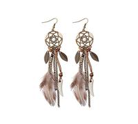 Orecchini Piuma, Orecchino Retrò, orecchini pendenti accessori piercing orecchini piuma scollatura rotonda corda ciondolo marrone orecchini lunghi gioielli donna, regalo per lei