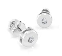 Orecchini Punto Luce Oro Bianco 585 - Design a Disco con Diamante 0.08 ct