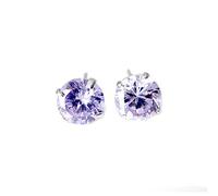 ORECCHINI PUNTO LUCE SOLITARIO IN ARGENTO RODIATO ORO BIANCO CON ZIRCONE AMETHYST (VIOLA) 5 MM - Argento 925
