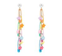 Orecchini Rainbow Pride per donne e ragazze, divertenti orecchini a clip con catena in acrilico arcobaleno Kawaii arcobaleno stella cuore ritorno a scuola orecchini pendenti estivi spiaggia accessori