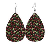 Orecchini realistici con stampa di ciliegie da donna, orecchini in pelle a goccia alla moda per le donne alla moda, orecchini a goccia colorati