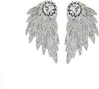 Orecchini retrò 3D ali d'angelo orecchini posteriori in lega di piume per donna, argentoUtile e pratico.