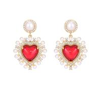 Orecchini Retrò Francesi, Eleganti Orecchini A Forma Di Cuore Con Perle E Zirconi Intarsiati.
