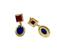 Orecchini retrò in vetro blu, colori a contrasto rosso e blu, personalizzati e romantici