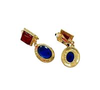 Orecchini retrò in vetro blu, colori a contrasto rosso e blu, personalizzati e romantici