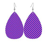 Orecchini retrò Y2K a scacchi blu rosa da donna, orecchini colorati in pelle a goccia per le donne alla moda, orecchini a goccia gioielli