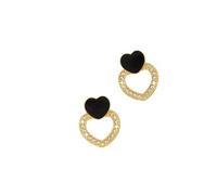 Orecchini romantici a lobo con doppio cuore nero da donna, orecchini con halo di cristallo in lega d'oro, gioielli leggeri alla moda per abbigliamento quotidiano