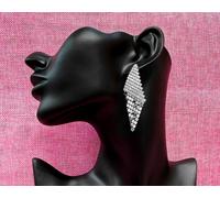 Orecchini Rombo Grande pl. Oro Bianco 18K con Cristalli Zirconi SW003