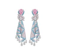 Orecchini rosa con diamanti pieni, orecchini lunghi stile etnico, orecchini di nicchia di fascia alta, lussuosi orecchini a forma di nappa da donna