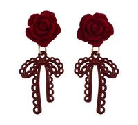 Orecchini Rosa Fiocco Stelo Eleganti Donna Amiche Romantici Pendenti Gioielli Compleanno Regalo (Borgogna)
