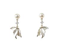 Orecchini rotondi a forma di coda di pesce, orecchini pendenti a forma di singolo zircone cubico, orecchini pendenti con accento dorato, eleganti gioielli per l'orecchio di ogni giorno per le donne