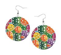 Orecchini rotondi con motivo a palline da pickleball, 2 pezzi, eleganti e leggeri, per donne e ragazze, taglia unica, in pelle, senza pietre preziose