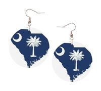 Orecchini rotondi da donna, 1 paio di orecchini rotondi in pelle leggera con stampa della mappa della bandiera della Carolina del Sud, set di gioielli alla moda, regalo per donne e ragazze, One Size