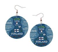 Orecchini rotondi da donna con mappa della Finlandia con vari feat stampati, 1 paio di orecchini in pelle leggera, gioielli alla moda, regalo per donne e ragazze, One Size, Poliestere