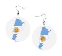 Orecchini rotondi da donna, con stampa della mappa della bandiera argentina, 1 paio di orecchini in pelle leggera, gioielli alla moda, regalo per donne e ragazze, One Size, Poliestere