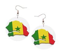 Orecchini rotondi da donna con stampa della mappa della bandiera del Senegal, 1 paio di orecchini in pelle leggera, gioielli alla moda, regalo per donne e ragazze, One Size, Poliestere