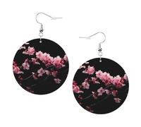 Orecchini rotondi da donna con stampa di fiori di ciliegio giapponesi, 1 paio di orecchini in pelle leggera, gioielli alla moda, regalo per donne e ragazze, One Size, Poliestere