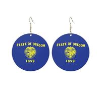Orecchini rotondi in acrilico con stampa bandiera dell'Oregon, leggeri e alla moda, orecchini pendenti rotondi, One Size, Acrilico, Nessuna pietra preziosa