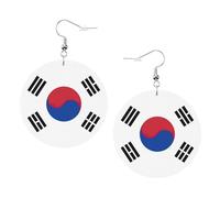 Orecchini rotondi in finta pelle, orecchini alla moda, adorabili orecchini pendenti con bandiera della Repubblica di Corea con stampa