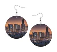 Orecchini rotondi in finta pelle, orecchini alla moda, adorabili orecchini pendenti con stampa panoramica di Los Angeles
