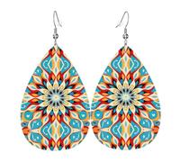 Orecchini rotondi in pelle a forma di goccia stampati con petali astratti | Design di fascia alta, orecchini di lusso leggeri