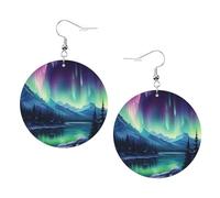 Orecchini rotondi in pelle con ciondolo a forma di aurora boreale, eleganti e belli, leggeri, per donne e ragazze, Misura unica, Pelle