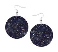 Orecchini rotondi in pelle con mappa della costellazione delle stelle, accessori quotidiani che lavorano al lavoro, moda femminile, Misura unica, Pelle sintetica