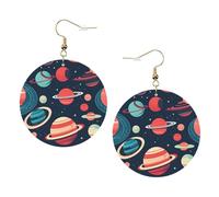 Orecchini rotondi in pelle con pianeti dello spazio esterno, per San Valentino, festival, attività, moda da donna, Misura unica, Pelle sintetica