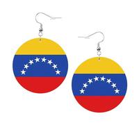 Orecchini rotondi in pelle con stampa bandiera del Venezuela, eleganti e leggeri, pendenti per donne e ragazze, taglia unica, in pelle, senza pietre preziose