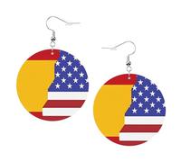 Orecchini rotondi in pelle con stampa di bandiera della Spagna americana, eleganti e leggeri, pendenti per donne e ragazze, taglia unica, in pelle, senza pietre preziose