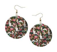 Orecchini rotondi in pelle con stampa di cane e fiore, set di 1 paio di orecchini in pelle eleganti pendenti a cerchio per donne gioielli regali, One Size, Poliestere