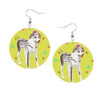 Orecchini rotondi in pelle con stampa di cani grigi e bianchi, eleganti e leggeri, pendenti per donne e ragazze, taglia unica, in pelle, senza pietre preziose