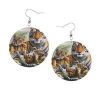 Orecchini rotondi in pelle con stampa di cuccioli di tigre della giungla, eleganti e leggeri, pendenti per donne e ragazze, taglia unica, in pelle, senza pietre preziose