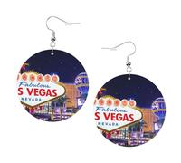 Orecchini rotondi in pelle con stampa di Las Vegas Night City, eleganti e leggeri, per donne e ragazze, taglia unica, in pelle, senza pietre preziose