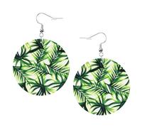 Orecchini rotondi in pelle con stampa di palme e foglie verdi, eleganti e leggeri, per donne e ragazze, taglia unica, in pelle, senza pietre preziose