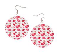 Orecchini rotondi stampati a forma di labbra per donne, 1 paio di orecchini in pelle leggera con buco set di gioielli alla moda regali per donne ragazze, One Size, Poliestere