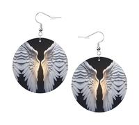 Orecchini rotondi stampati ala d'angelo per donne, 1 paio di orecchini in pelle leggera set di orecchini alla moda gioielli regalo per donne ragazze, One Size, Poliestere