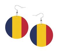 Orecchini rotondi stampati bandiera del Ciad per le donne, 1 paio di orecchini in pelle leggera set di orecchini alla moda gioielli regali per donne ragazze, One Size, Poliestere