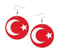 Orecchini rotondi stampati bandiera della Turchia per le donne, 1 paio di orecchini in pelle leggera set di orecchini alla moda gioielli regali per donne ragazze, One Size, Poliestere