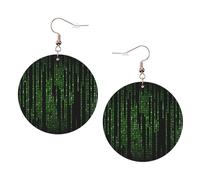 Orecchini rotondi stampati binari con numero verde per le donne, 1 paio di orecchini in pelle leggera set di orecchini alla moda gioielli regali per donne ragazze, One Size, Poliestere